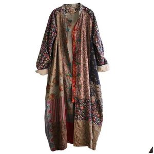 Women'S Trench Coats Johnature Women Print Floral Vintage Autumn New Stand Long Sleeve Loose Chinese Style Cotton Linen Coat 201028 Dr Dh8Uf