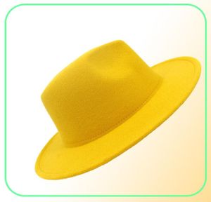 Modna żółta niebieska patchwork wełna Feel Fedora Hats for Men Women 2 -Tone Hat Ince Color Dress Hat Panama Jazz Trilby Cap7237224