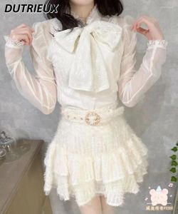 Women's Blouses Lolita Style Puff Long Sleeve Shirt Lace-up Casual Blouse Mine Series Mass-Produced Sweet Cute Tops Spring Autumn