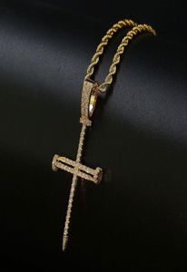 Men039s Biżuteria 3 mm 24 cali łańcuch liny mrożony krzyż paznokci Naszyjnik Złota Srebrne mężczyźni Kobiety biżuteria hiphopowa WHOS1491221