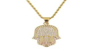 Хип -хоп хэмса бриллианты подвесные ожерелья для мужчин Женщины Рука Фатима Амулет Этническое роскошное ожерелье из нержавеющей стали кубинские сети J8955841