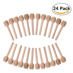 Löffel 24pcs Mini Holz Honig Dippern Jar Kaffee Milch Tee Rühre Stock Mischstangen Daucher Extraktküche Accessoires