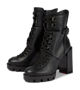 Winter Boot Woman Name Marke Knöchelstiefel Macademia echte Lederknöchel Stiefel Martin Boots schwarz und mit Schnürmodus-Chunky Heel6809290