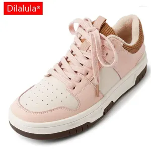 Casual Shoes Dilalula 2024 Spring Summer Women Sneakers Flats Plattformar mode blandade färger äkta läder snörning sportkvinna