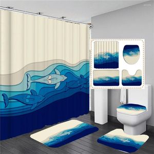 Tende per doccia 3d oceano del bagno del binfino tappeto tappeto tappeto set di tende da bagno tessuto impermeabile con ganci
