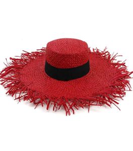 2019 Female Handkitted Ochrona przeciwsłoneczna Visor Lafite Straw Hat Big Brim Ladies Women Beach Cap Hat z nietrymowanymi krawędziami 9355063