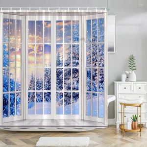 Shower Curtains Winter Curtain Snow Covered Forest Idyllic Early Morning Scenery Seasonal Xmas Nature Cloth Bathroom Decor Set With Hooks