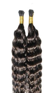 Italiensk keratinpinne Jag tipsar mänskliga hårförlängningar 4 Dark Brown Pre Bonded Stick Virgin Mongolian Deep Wave Remy Hair Extensions F2442231