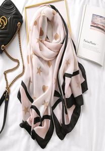 Halsdukar designer stjärna hjärttryck kvinnor sjal stal halsduk rosa stora hijab skarv för damer vår sommar wrap pannband foulard f7402133