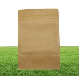 100 Pieceslot 5 Sizes Stand Up Kraft Paper Food Bags Doypack Zip lock Brown Storage Paper Bag Clear Window Bulk Food Package Bags6562751