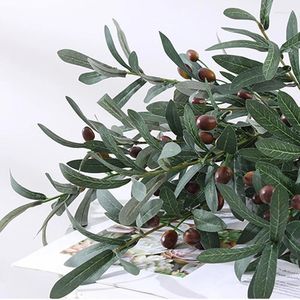 Decorative Flowers Artificial Olive Fruit Tree Branches Leaves Fake Plant For Home El Wedding Backdrop Decoration Christmas Arrangement