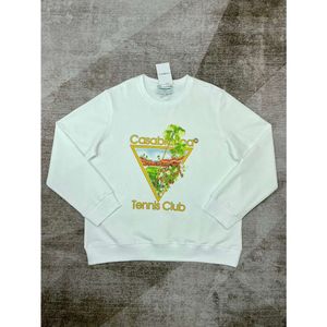 24SS Casablanca Women's Hoodies Sweatshirts Street Fashion New Women and Men's Triangle Letter Coconut Tree Tennis Court tryckt vit tröja mode casablanc