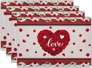 Столовые коврики День Святого Валентина набор из 4 роз Сердце любовь льняные теплостойкие украшения святого Валентина помещают маты12x18 в