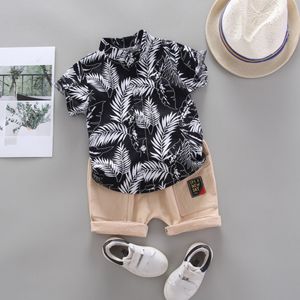 2pcs/sets summer Childrenbyboys leavesパターンTシャツブラウス+ショーツキッズカジュアル服セット3month-4t