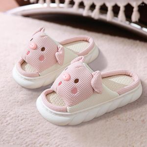 Pantofole donne simpatiche animali divertenti divertenti in punta di maiale lino rosa anti -slip piggy comodo per 4 stagioni