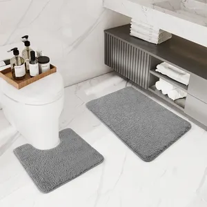 Bath Mats Bathroom Toilet Mat 2pcs/set Microfiber Absorbent Rug TPR Anti-slip Floor U-shaped Foot Carpet