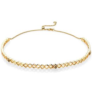 925 стерлингового серебряного золотого цвета соты Shine Shine Honeybee Choker Ожерелье для женщин свадебный подарок европейский ювелирные изделия5078690