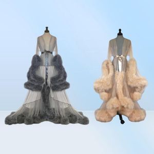 Kobiety zima seksowna sztuczna furta dama snu Kobiety szlafroki Sheer Nightgown Czerwony biały szara szlafrówka Promowa druhna Shawel3336440