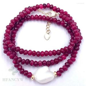 Hängen 2x4mm Red Chalcedony Freshwater White Baroque Pearl Necklace Diy Cultured Women Chic Hang Chain Gift Classic