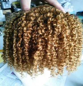 Brasilianska mänskliga jungfru remy clip ins hårförlängningar mörka blondin 270 hår weft mänskliga kinky lockiga hårförlängningar dubbeldragna thi7456105