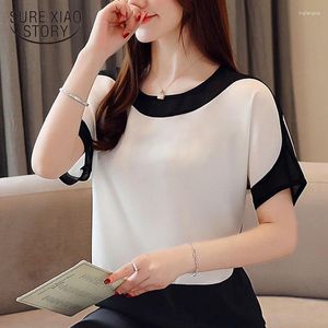 Frauenblusen Sommer Frauen Tops und Mode 2024 Chiffon Bluse Plus Size Ladies Harajuku Solid Short O-Neck Batwing-Ärmel