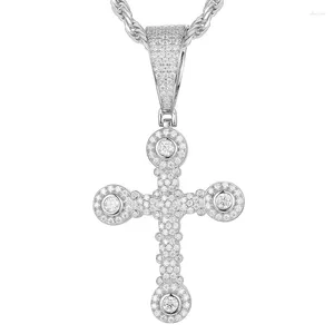 Pendant Necklaces S925 Sterling Silver Moissanite Bling Out Round Cross Pendants For Women Men Unisex Hip Hop Rapper Jewelry