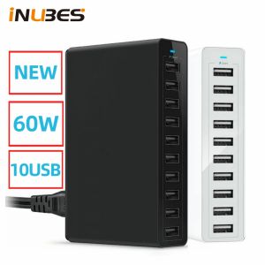 SHAVERS 60W Fast 10 Ports USB -laddare för iPhone iPad Kindle Samsung Xiaomi Charging Station Dock Multi USB Charger Desktop med kabel