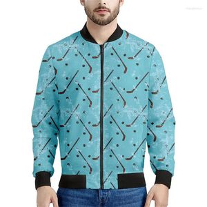 Men's Jackets Hockey Equipment Pattern Print Bomber Jacket 3d Long Sleeve Sweatshirt Cool Street Oversized Zipper Coat