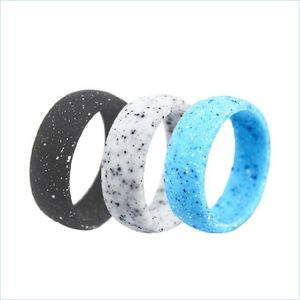 Band Rings Men Sile Modern White Granite 8.7mm Soft Flexable Wedding Sports Gym Outdoor Par Gift Drop Delivery Jewelry Dhirz