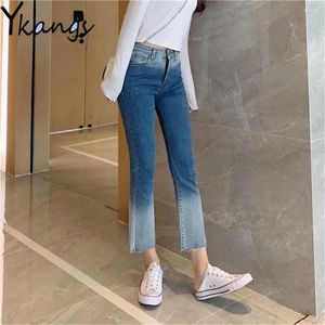 Frauen Jeans Farbkontrollverlauf dehnbare Taillenstiefel geschnitten Frauen koreanische Mode ausgestoßen Denimhose Harajuku Plus Size Hosen