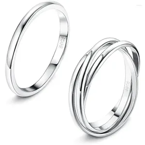 Cluster Rings fansilver 925 Sterling Silver Minimalist Stapelbar för kvinnor Vittguldpläterad enkel klassisk band trippelring