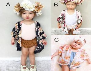 2018 New Fashion Baby Girls Caps Poncho with Tassels Black Pink Floral Printed Half Wide Sleeve Spring Summer Thin Tops Outfits 3 5122605