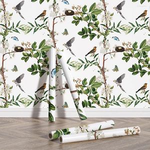 Tapeten Blumen- und Vogeldruck wasserdichtem Selbstkleber Handy Paper Home Dekoration PVC Peel Stick für Wohnzimmer Luxus