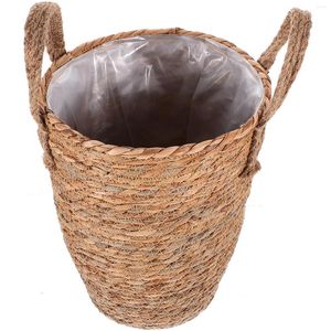 Vases Hand Woven Planter Basket Pastoral Style Pot Straw Flower Storage