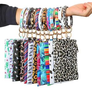 Storage Bags Bangle Keychian Leopard Bracelet Keychain Hang Wallet Key Ring for Women Girls Coin Purse Clutch Comstic Makeup Bag