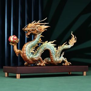 Pure Brass Dragon Teng Four Seas Ornament Dragon Year Zodiac Dragon Decoration Office öppningsgåva 240407