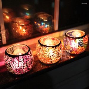 Candle Holders LED Holder Mosaic Glass Candlestick Romantic Light Dinner Wedding Party Lamps Holiday Decorations Lights