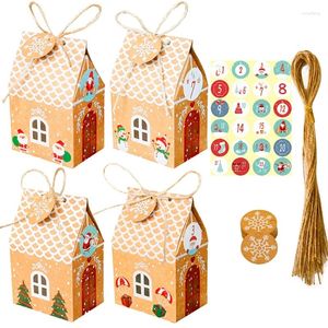 Decorações de Natal Caixa de calendário do advento DIY 24 conjuntos de casas de Natal Kraft Paper Bag
