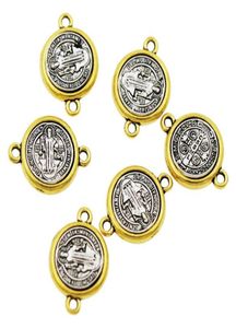 Conectores finais do espaçador de medalhas de St Benedict 20.65x14.8mm Antique prata e ouro Jóias religiosas Cheios de jóias componentes L16986070327