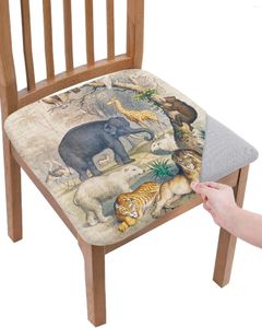 Stol täcker Wild Animal Vintage Elephant Lion Tiger Forest Elastic Seat Cover för Slipcovers Home Protector Stretch