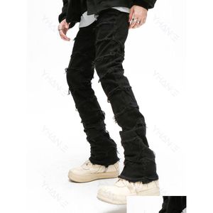 Mäns jeans herrar svart mager denim tung förstörelse rippade cyklisten europeisk amerikansk streetwear hip hop baggy byxor för män 230306 dr dhe4b