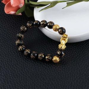 Bracelets de charme Moda unissex homens mulheres pixiu atrair riqueza boa sorte pulgle obsidian stone miçangas pulseira