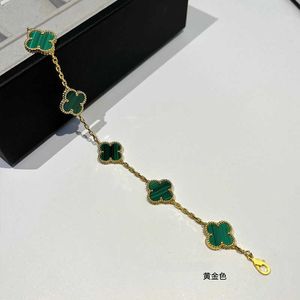 Designer Classic Van 925 Pure Silver Natural Malachite Gold Plated Clover Armband mångsidiga personliga smycken