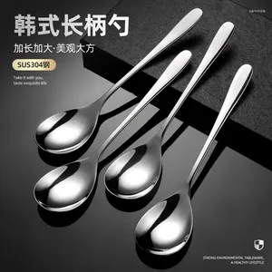 Spoons 304 Stainless Steel Spoon Thickened Household Dining Simple Soup Dessert Long Handle Korean Bibimbap