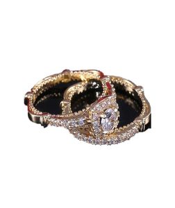 Goldplated Microset Zircon Diamond Couple Rings smycken för Lady Engagement Love Ring 6 7 8 9 10270A6270540
