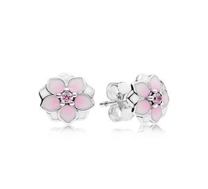 Pink magnolia Stud Earrings Original Box for 925 Sterling Silver Women Girls flowers Earrings retail Box sets1655524