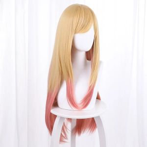 Anime My Dress-Up Darling Marin Kitagawa Cosplay Wig Yellow Pink Gradient Hair Long Straight Hair Kawaii Cute Halloween Carnival