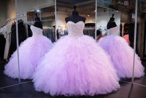Lavender Quinceanera sukienki suknia balowa gorset kryształy perły Paleśki Tiul Lace do tylnej części konkurs