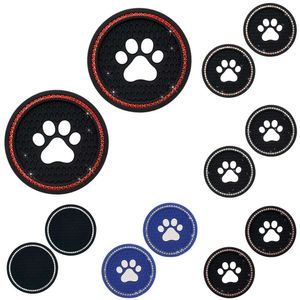 Ny 2st Dog Paw Shape Car Diamond Coaster Water Slot Non-Slip Silica Pad Cup Holder Mat Auto Interior Decor Accessories