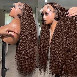 Addictive 30 40 Inch Curly Chocolate Brown Color 13x6 Hd Transparent Lace Front Human Hair Wigs Deep Wave 13x4 Lace Frontal Wig 240408